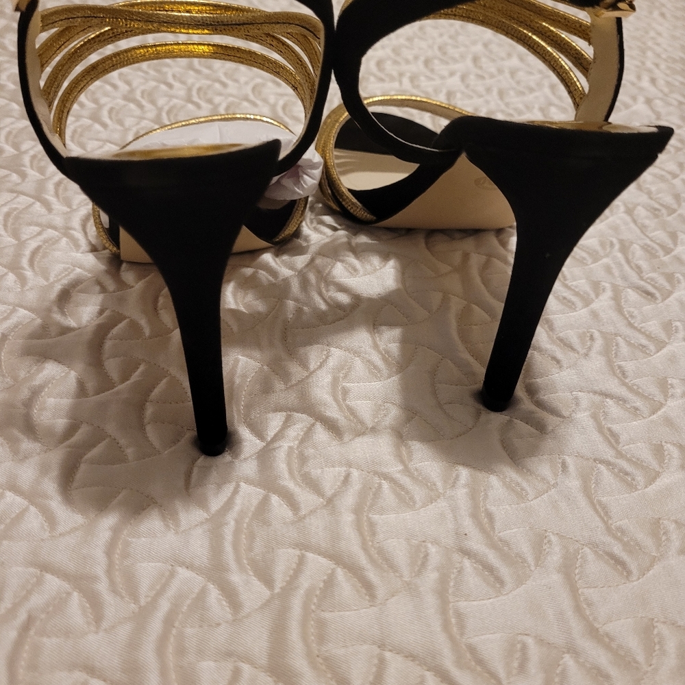 Michael Kors Black and Gold, Velvet, Stiletto Heels/Sandals Size 11 (Almost New) - Picture 5 of 6